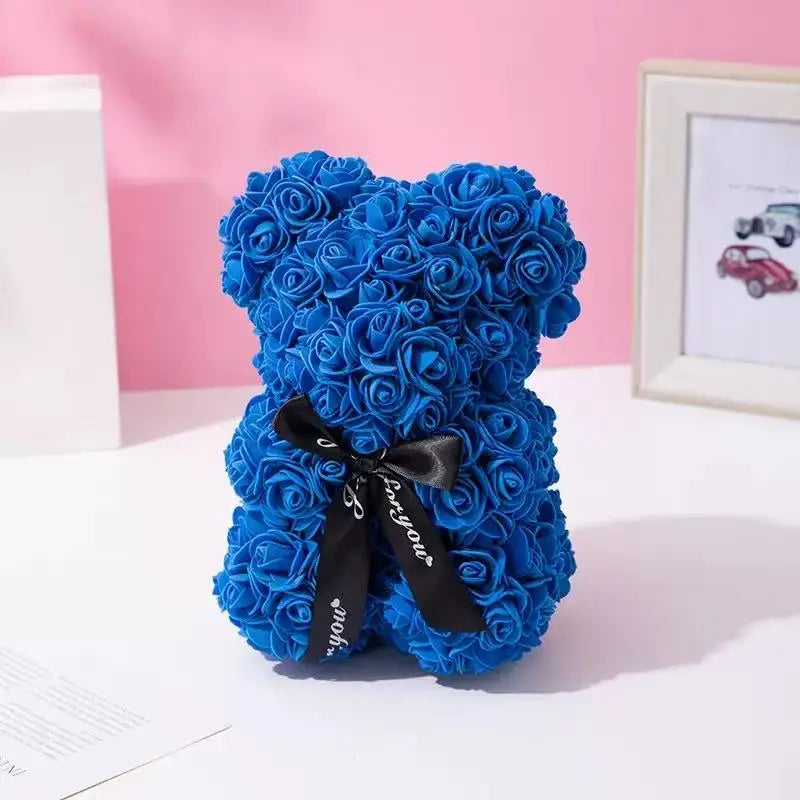 25cm Artificial Teddy Rose Flower Bear with Box Romantic Valentines Day Gift Girlfriend Women Anniversary Wedding Party Supplies 12