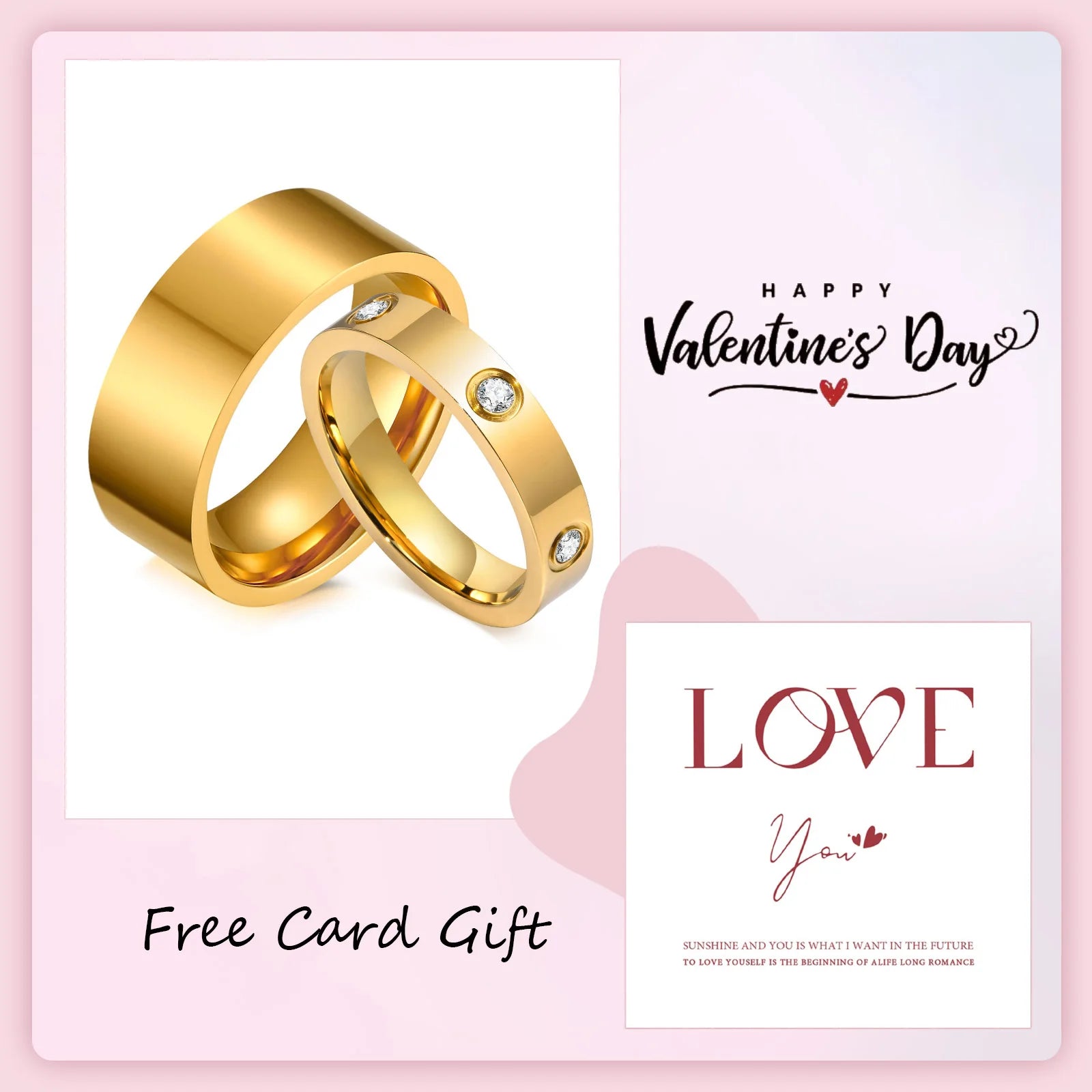 Stainless Steel Couple Ring with CZ