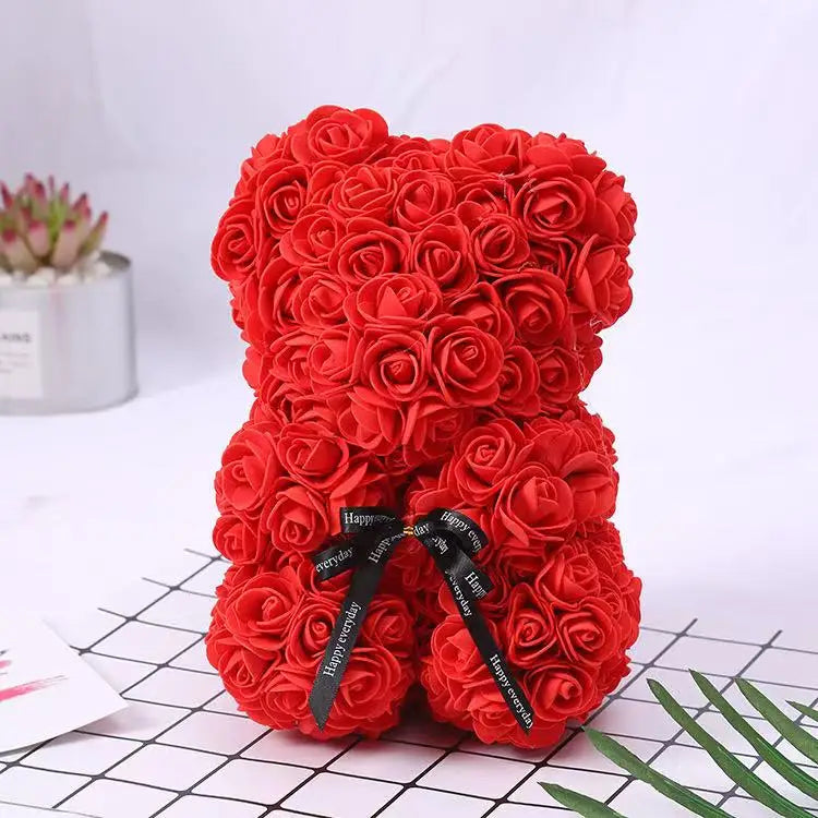 25cm Artificial Teddy Rose Flower Bear with Box Romantic Valentines Day Gift Girlfriend Women Anniversary Wedding Party Supplies 10