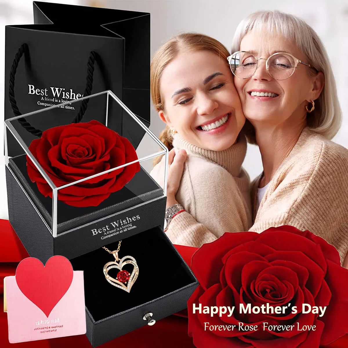 Luxury Red Zircon Pendant Necklaces with Rose Flower Gift Box For Girlfriend Women I Love You Gifts Trendy Wedding Jewelry 3