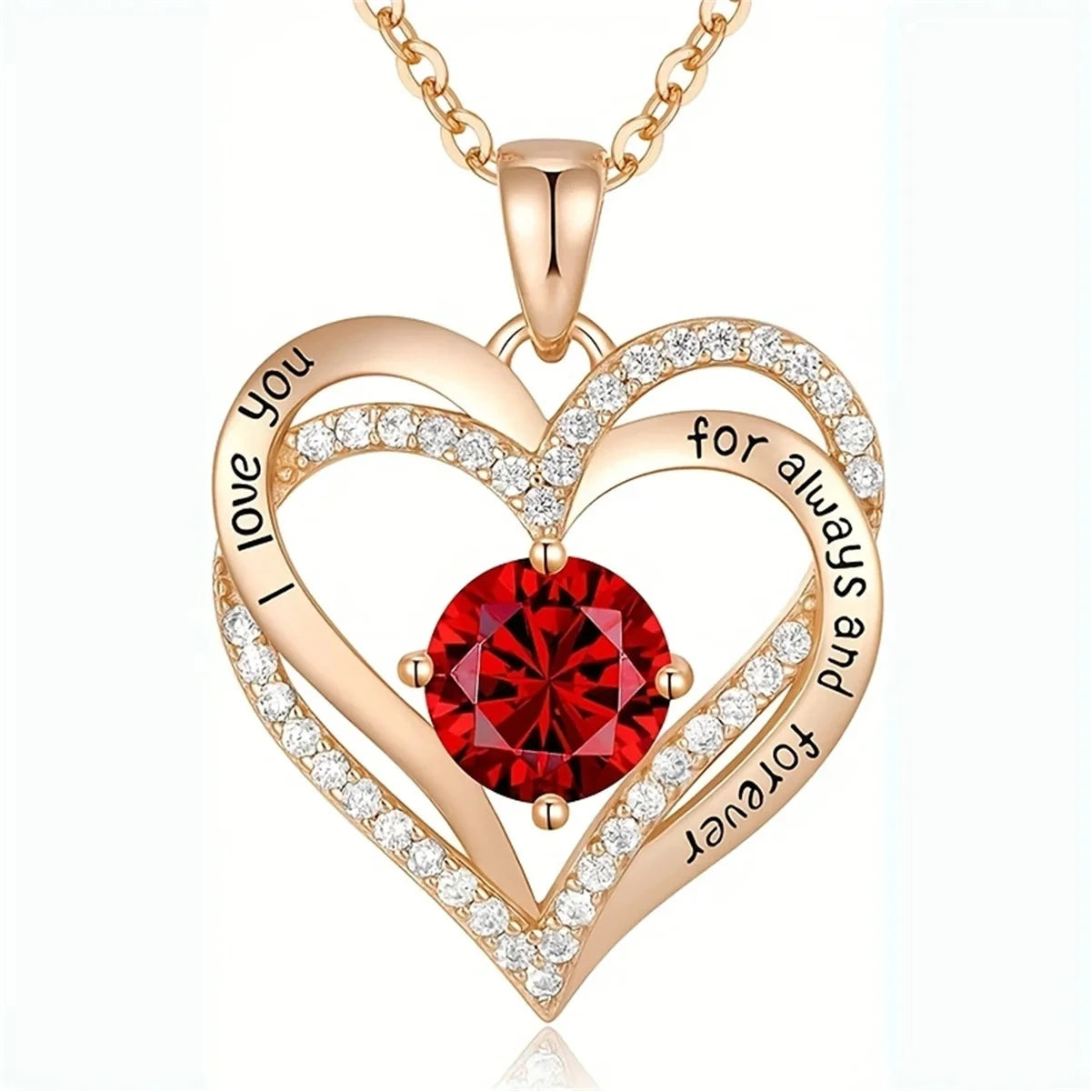 Luxury Red Zircon Pendant Necklaces with Rose Flower Gift Box For Girlfriend Women I Love You Gifts Trendy Wedding Jewelry 7