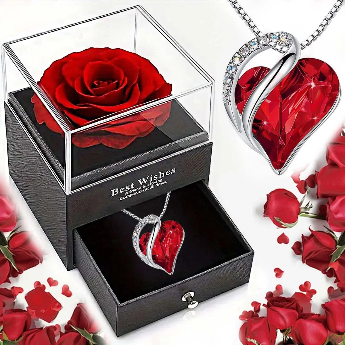 Valentine’s Day Ocean Heart Love Necklace with Eternal Rose Gift Box