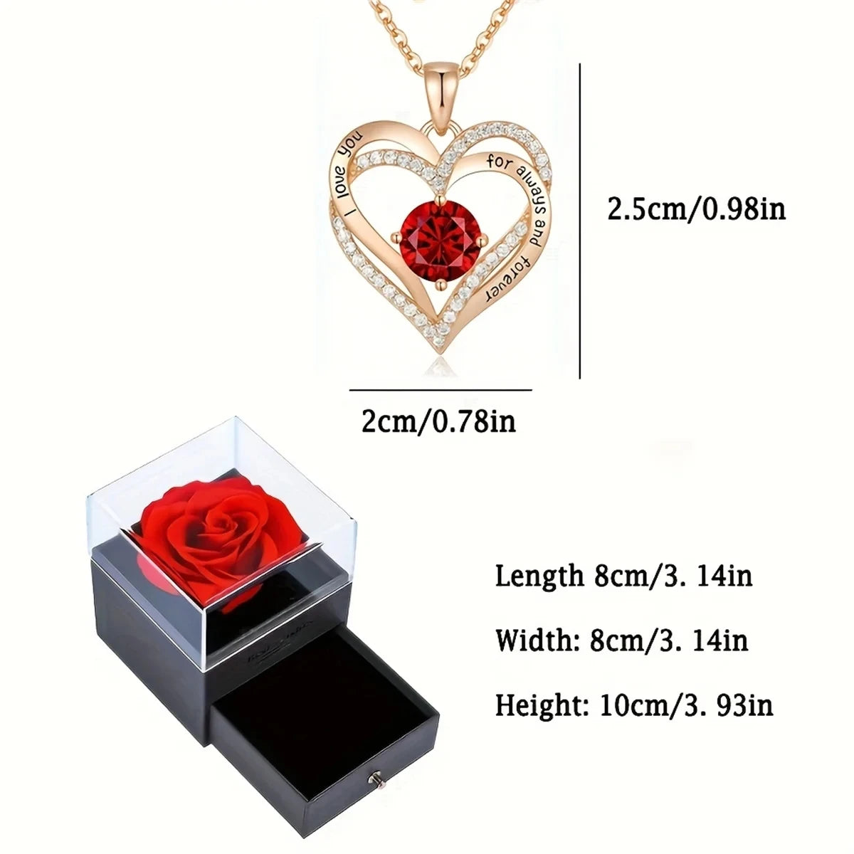 Luxury Red Zircon Pendant Necklaces with Rose Flower Gift Box For Girlfriend Women I Love You Gifts Trendy Wedding Jewelry 5