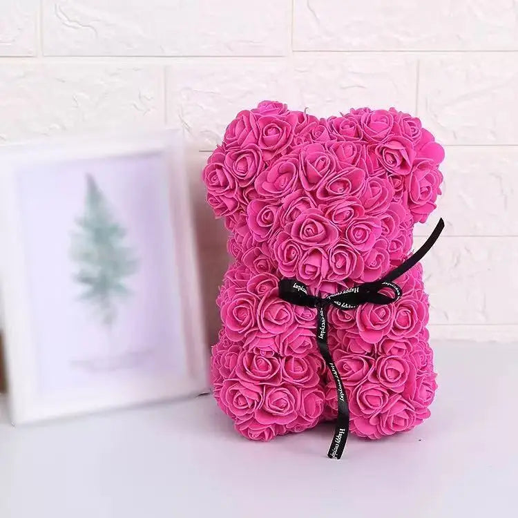 25cm Artificial Teddy Rose Flower Bear with Box Romantic Valentines Day Gift Girlfriend Women Anniversary Wedding Party Supplies 13